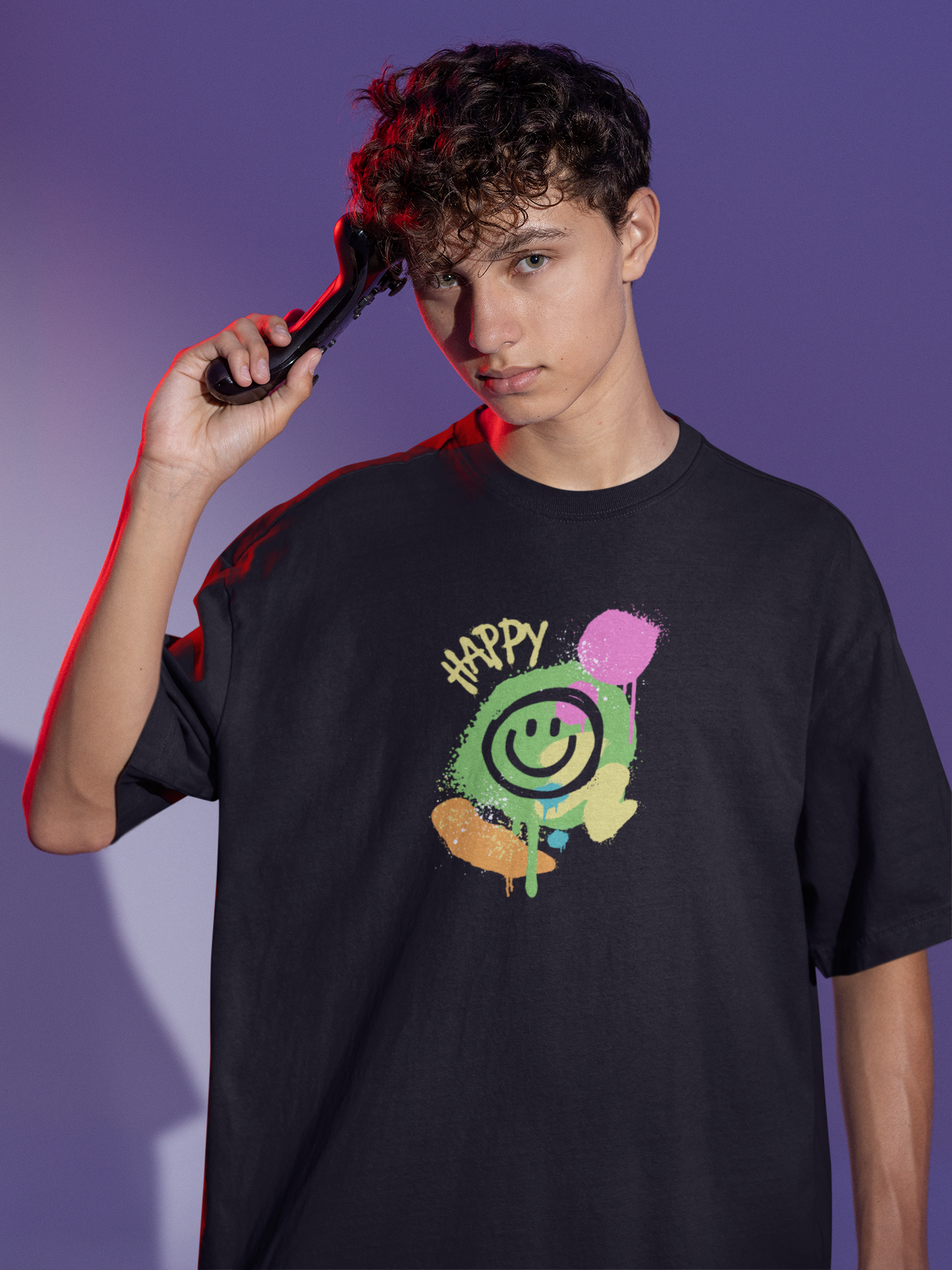 Graffiti Smiley Face Oversized T-shirt