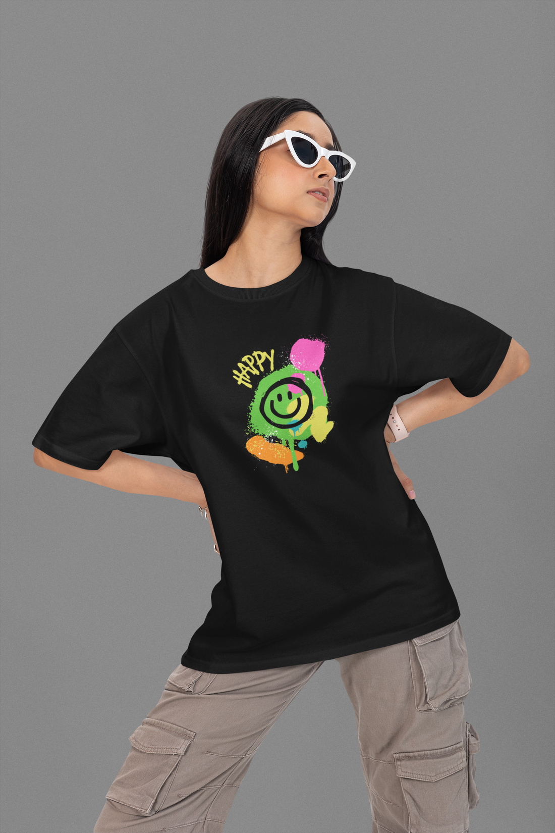 Graffiti Smiley Face Oversized T-shirt