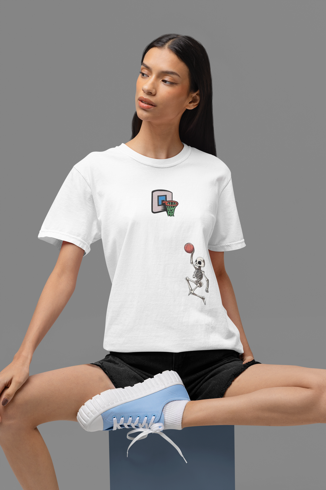 Skeleton playing basketball T-shirt